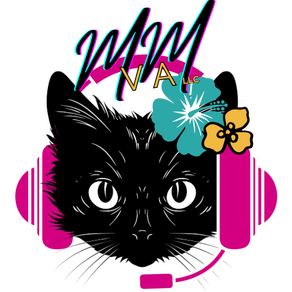 Merry Misfit Virtual Assistant Cat logo Merry Misfit VA Black Cat with flowers and headset
